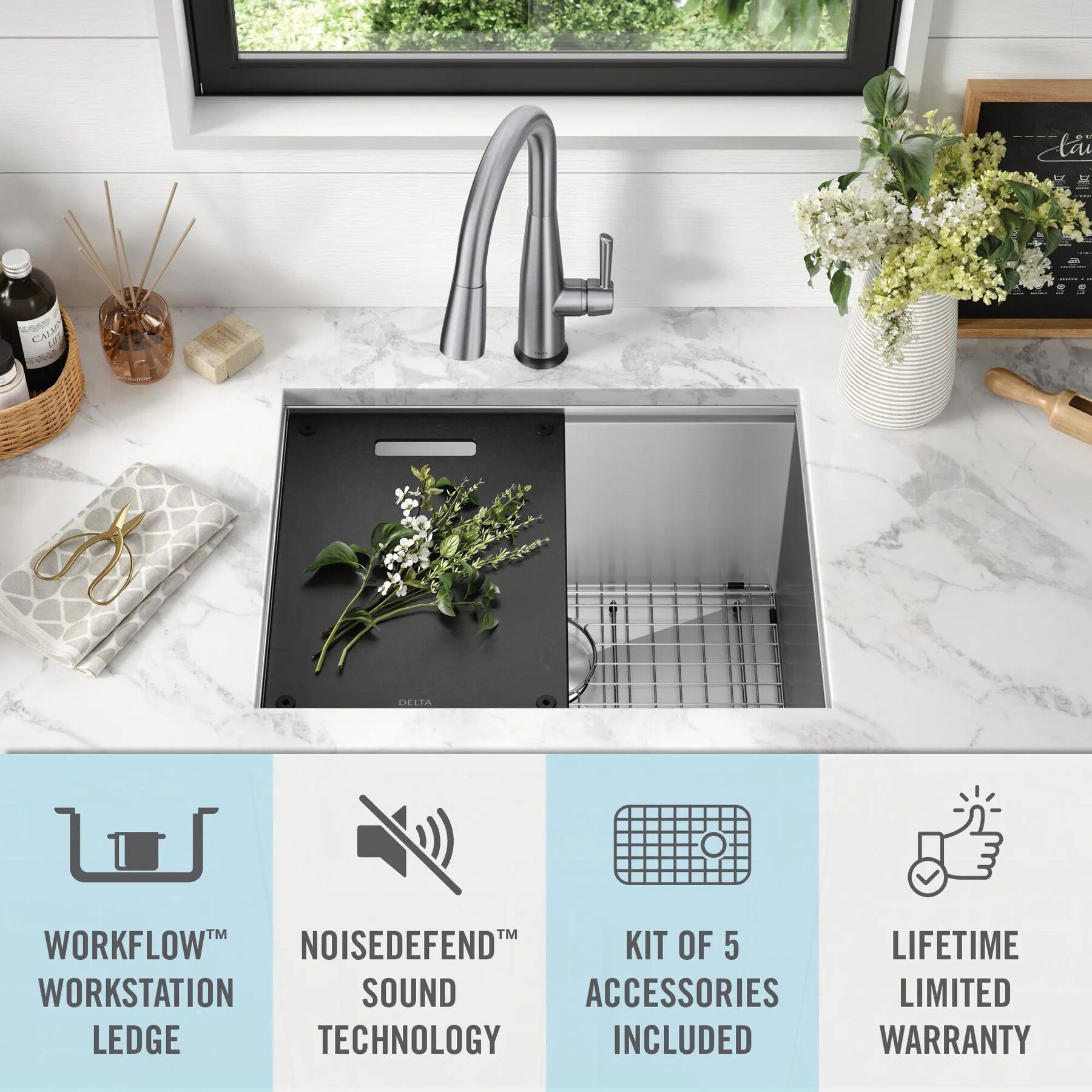 24&rdquo; Workstation Undermount Single Bowl 16 Gauge Stainless Steel Laundry Utility Kitchen Sink with WorkFlow&trade; Ledge and Accessories